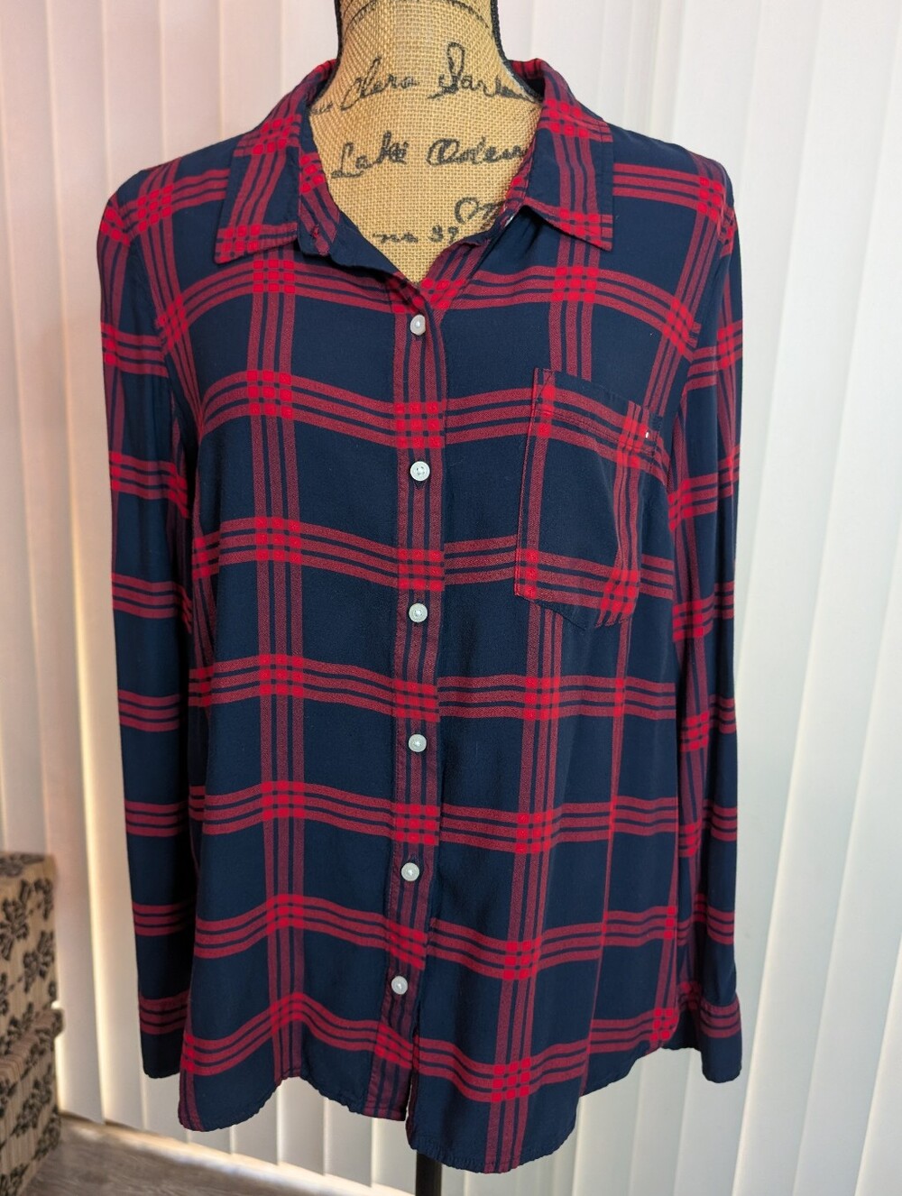 Tommy Hilfiger Navy And Red Plaid Button Down Shirt